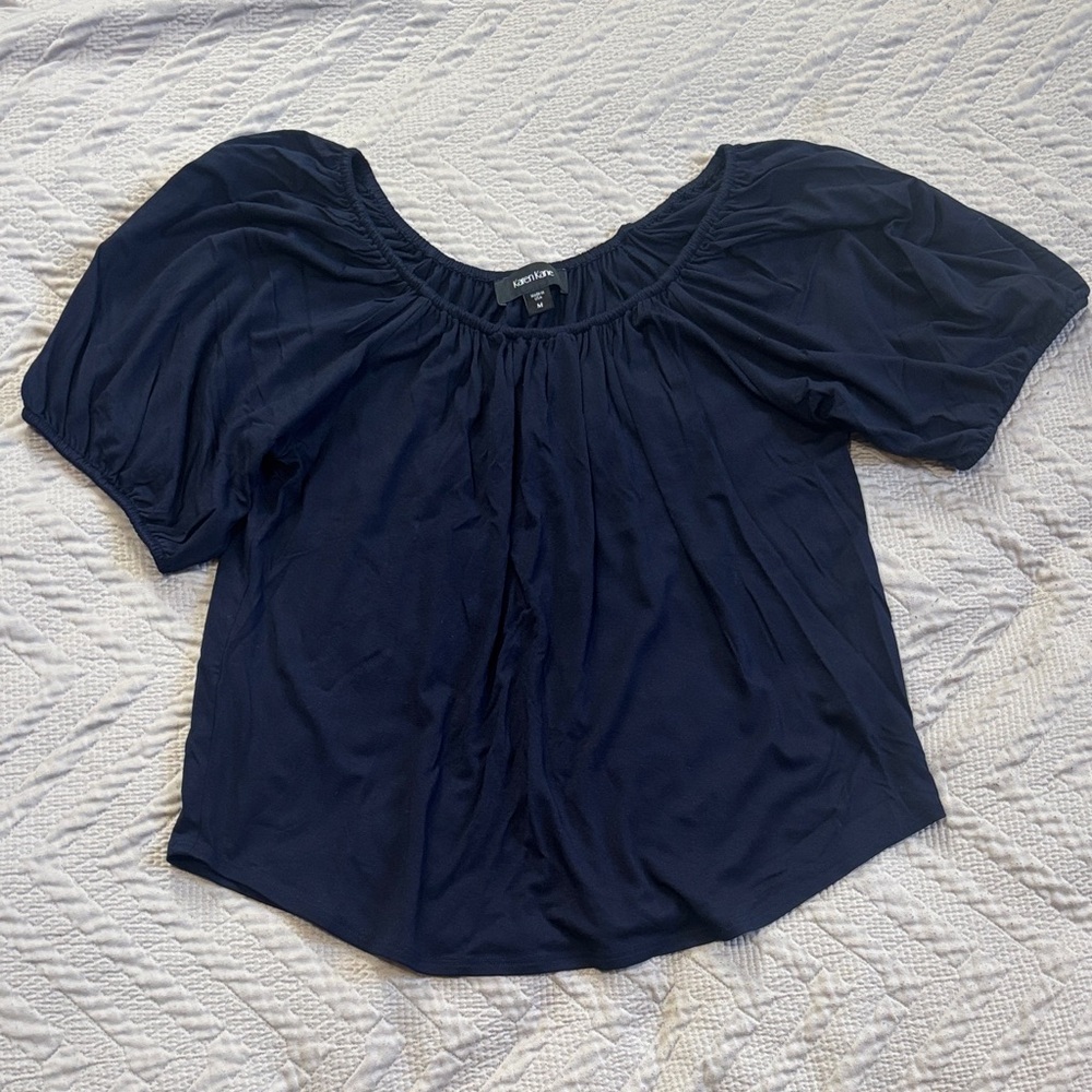 Karen Kane Navy Gathered Blouse